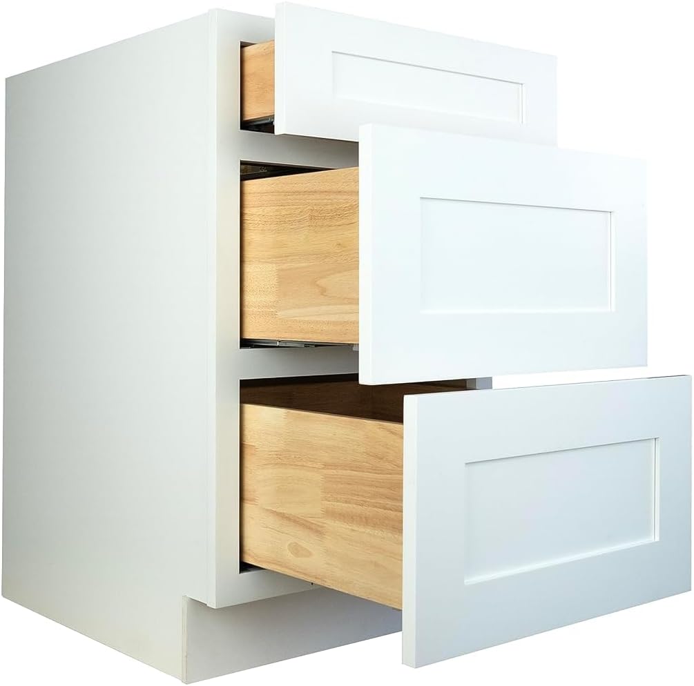 Hollywood Fabiani Design Drawer Base Kitchen Cabinet 21 in. W x 24 in. D x 34-1/2 in. H, Shaker White - Solid Wood Frame, 1/2-Inch Cabinet-Grade Plywood Box, Soft-Close Drawers, Ready to Assemble