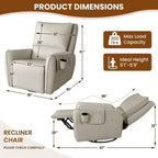 Power Swivel Rocking Recliner- Glider Rocking Chair for Adult - Nursery Glider for Breastfeeding,Quiet Motor, Faux Leather - Swivel Recliner for Living Room, Nursery (Khaki)
