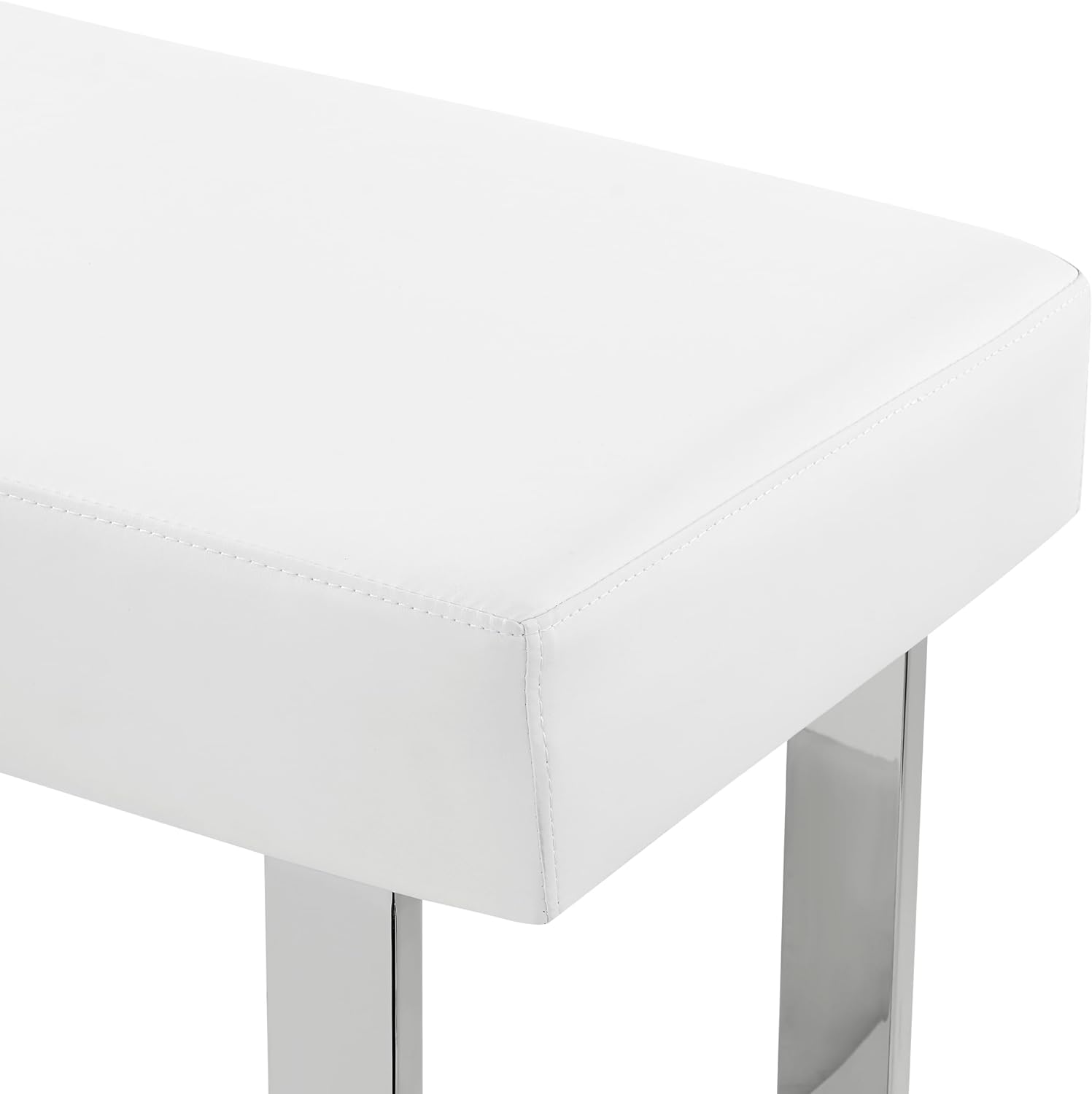 Armen Living Amanda Bench in White and Chrome Finish 48"x18"x19"