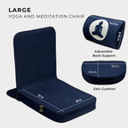 Friends Of Meditation 4-in-1 Folding Buddha Chair – Ergonomic Yoga Seat with Half-Moon Zafu, Detachable Lumbar Support & Carry Case – Navy Blue