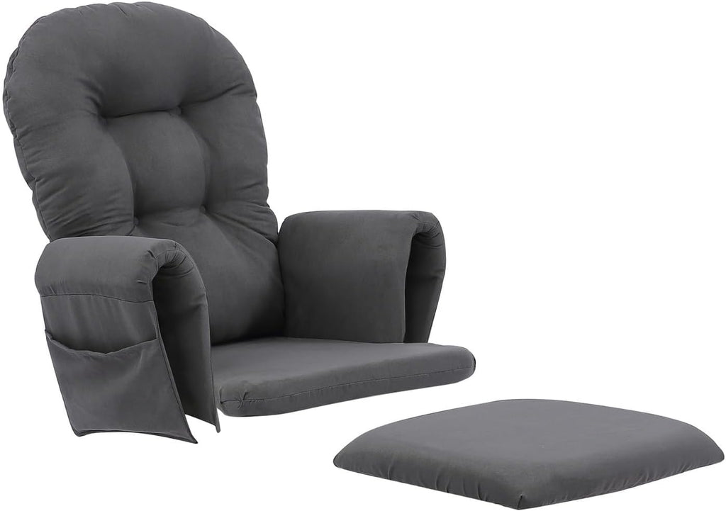 5Pcs Glider Rocker Cushions Set - Velvet Glider Rocker Replacement Cushions with Side Storage Pockets, Washable & Non Slip,Dark Gray