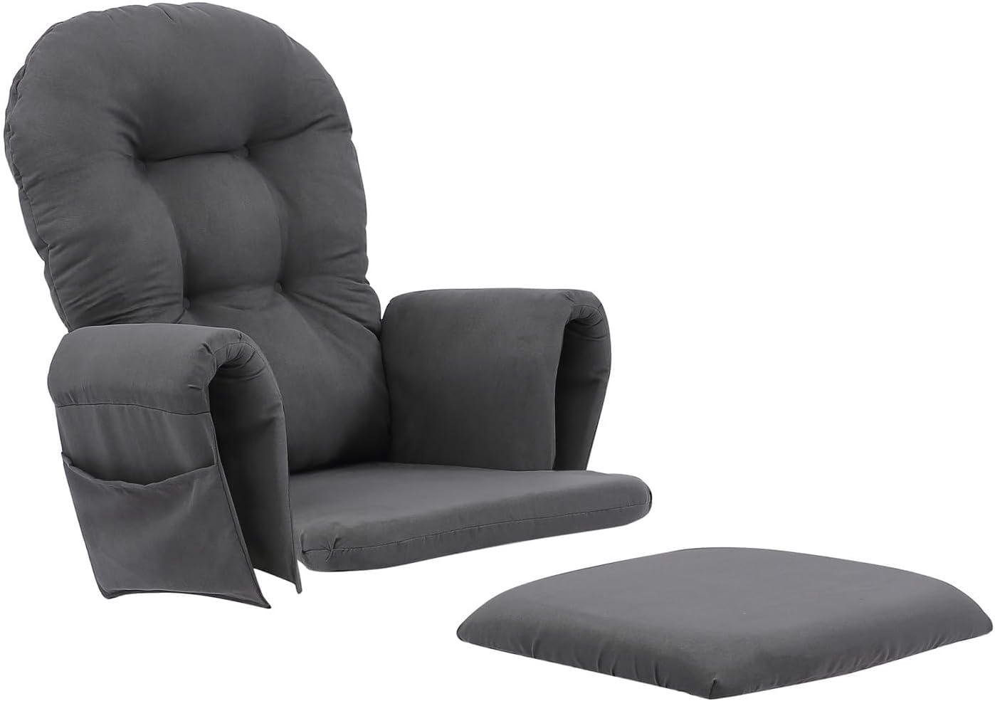 5Pcs Glider Rocker Cushions Set - Velvet Glider Rocker Replacement Cushions with Side Storage Pockets, Washable & Non Slip,Dark Gray