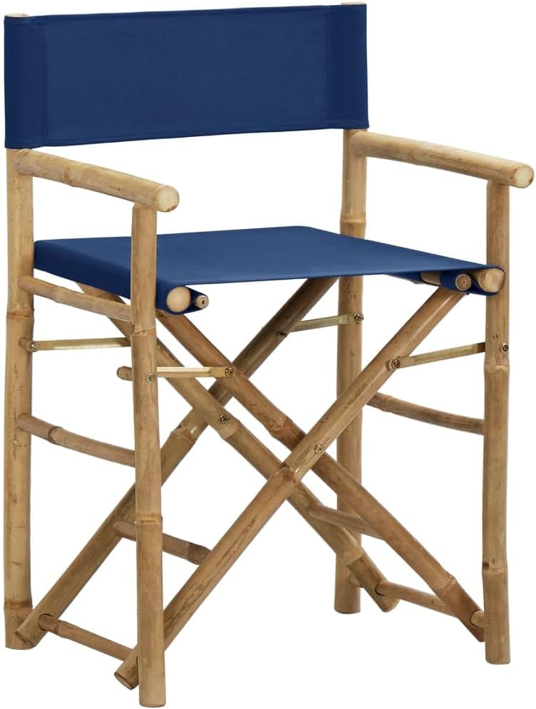 SKM Folding Director's Chairs 2 pcs Blue Bamboo and Fabric