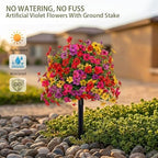 Artificial Petunias with Ground Stake - UV Resistant & Waterproof Faux Flowers for Outdoor Indoor Garden, Yard, Planter, Porch & Home Decor (3pcs)