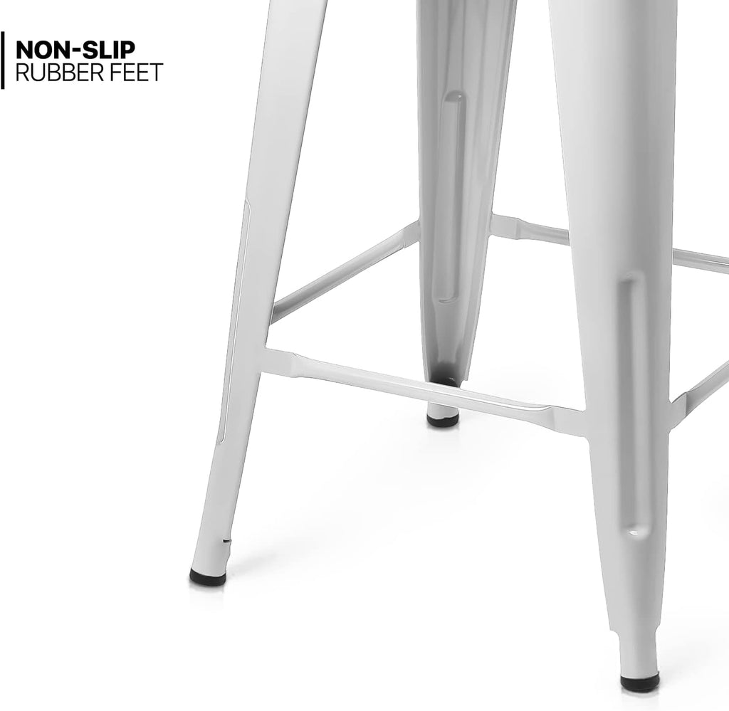 MoNiBloom Metal Bar Stools Indoor, 24 Inch Industrial Backless Stackable Counter Stools w/Square Seat Patio Furniture for Outdoor, White, Set of 4