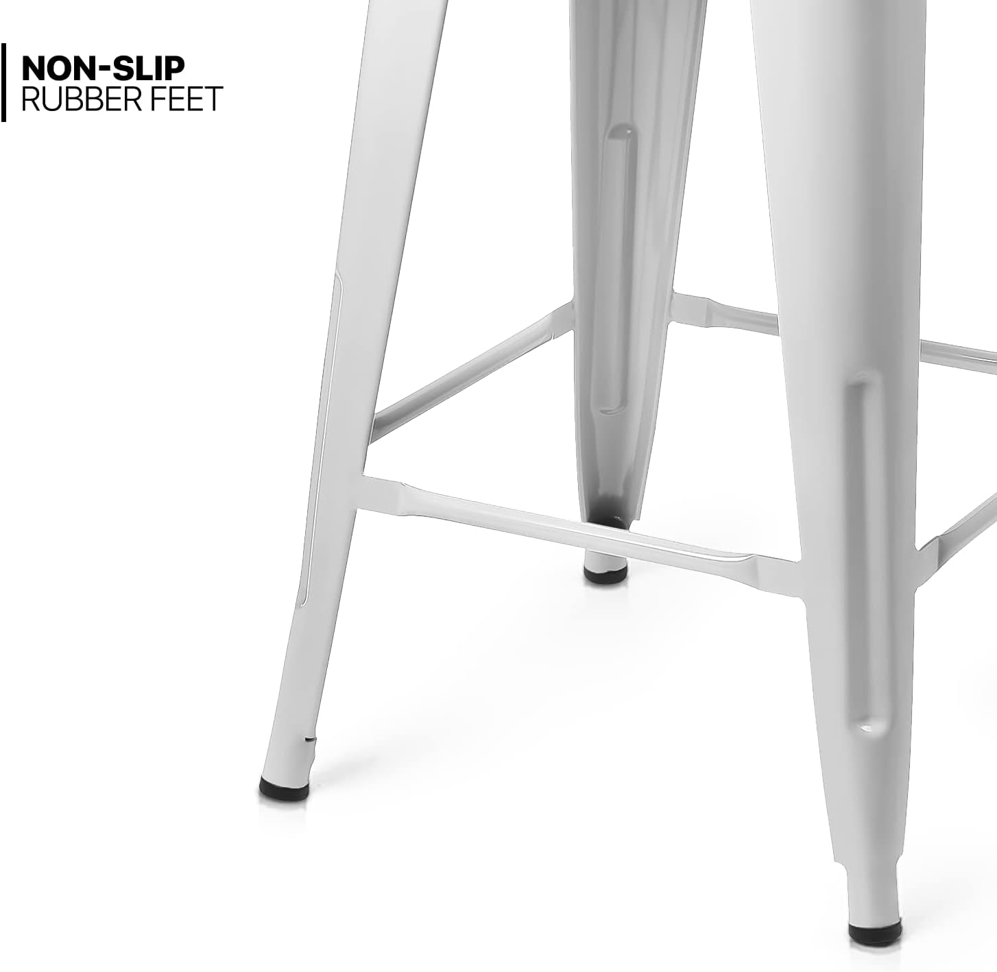 MoNiBloom Metal Bar Stools Indoor, 24 Inch Industrial Backless Stackable Counter Stools w/Square Seat Patio Furniture for Outdoor, White, Set of 4