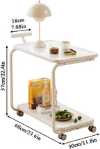 YCKEGEW 2-Tier Storage Trolley Mobile Side Tables with Wheels for Couch Living Room,White C-Shaped End Table for Small Space,360°Swivel TV Tray Table(Armless)