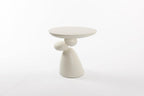 Modern Coffee End Table with Lucky Stone Design, Minimalist Fiberglass Small Side Table, Unique Pedestal Corner Sofa Tables, Home Decor for Living Room Bedroom Office, Milk White