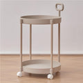 Sofa Side Table, Decorative Table with Universal Wheels, Metal Frame Coffee Table, 2-Tier Round Table, Trolley with Handle for Living Room, Balcony, Small Space(Brown)