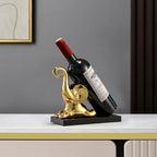 ELEGANTZ Modern Wine Bottle Holder – Decorative Elephant Design with Chrome Finish – Single Bottle Display Stand for Countertop, Bar, or Dining Table – Elegant Wine Rack with Black Base