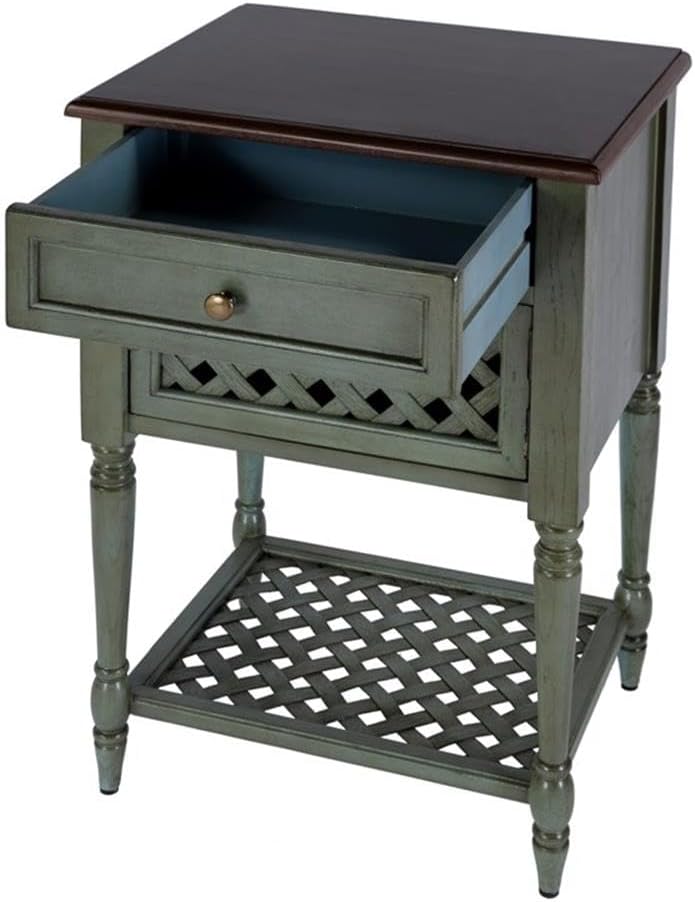 Pemberly Row Set of 2 Contemporary Rustic Wood End Tables in Green