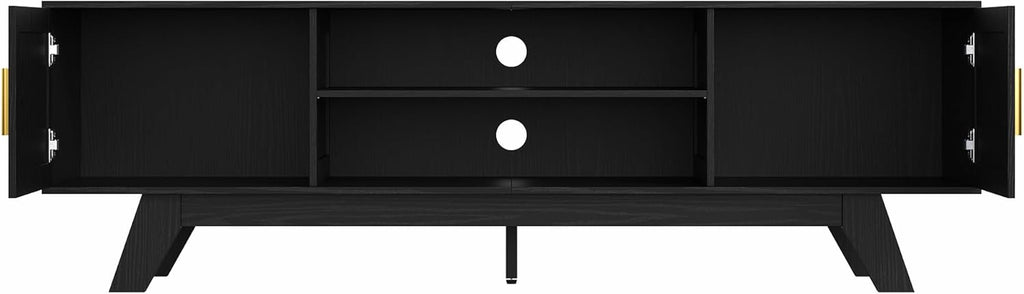 ChooChoo 59.5" Fluted TV Stands for 65 Inch TV, Mid Century Modern Entertainment Center with Storage and Adjustable Shelf, Long TV Console Media Table for Living Room, Bedroom, Black