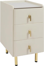 Narrow Nightstand with 3 Drawers, PU Bedside Cabinet, Simple Bedside Table Furniture, End Table with Metal Legs for Bedroom, Living Room (Cream White)