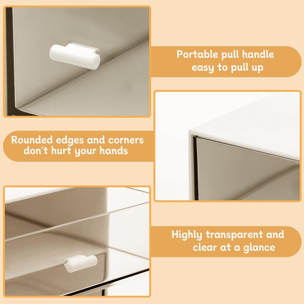 2 Pcs Plastic Tea Bag Organizer with 3 Drawers, Clear Lid Tea Bag Storage | White Tea Box with Label, Stackable Storage Drawers, Use for Sugar Sachets, Tea Bags, Coffee Storage