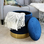 YYW HOME Navy Round Ottoman with Storage Set of 2 Vanity Stool Foot Rest with Removable Lid White Velvet Storage Ottoman Stool for Living Room and Dorm