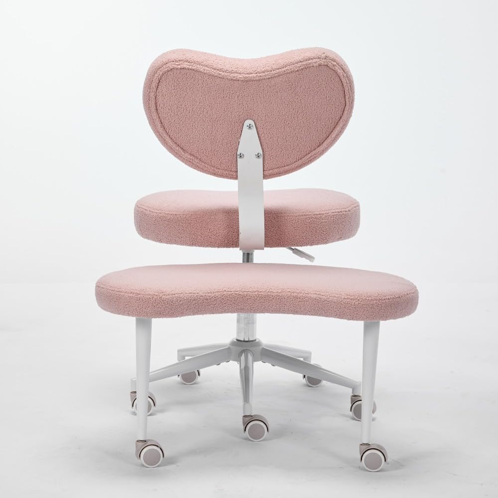 Meditation Chair Plus, Cross Legged Chair with Wheels, Black PU, Adjustable Stool - Larger Cushion, Lumbar Support, Flexible Seating for and Comfort (Pink + Teddy)