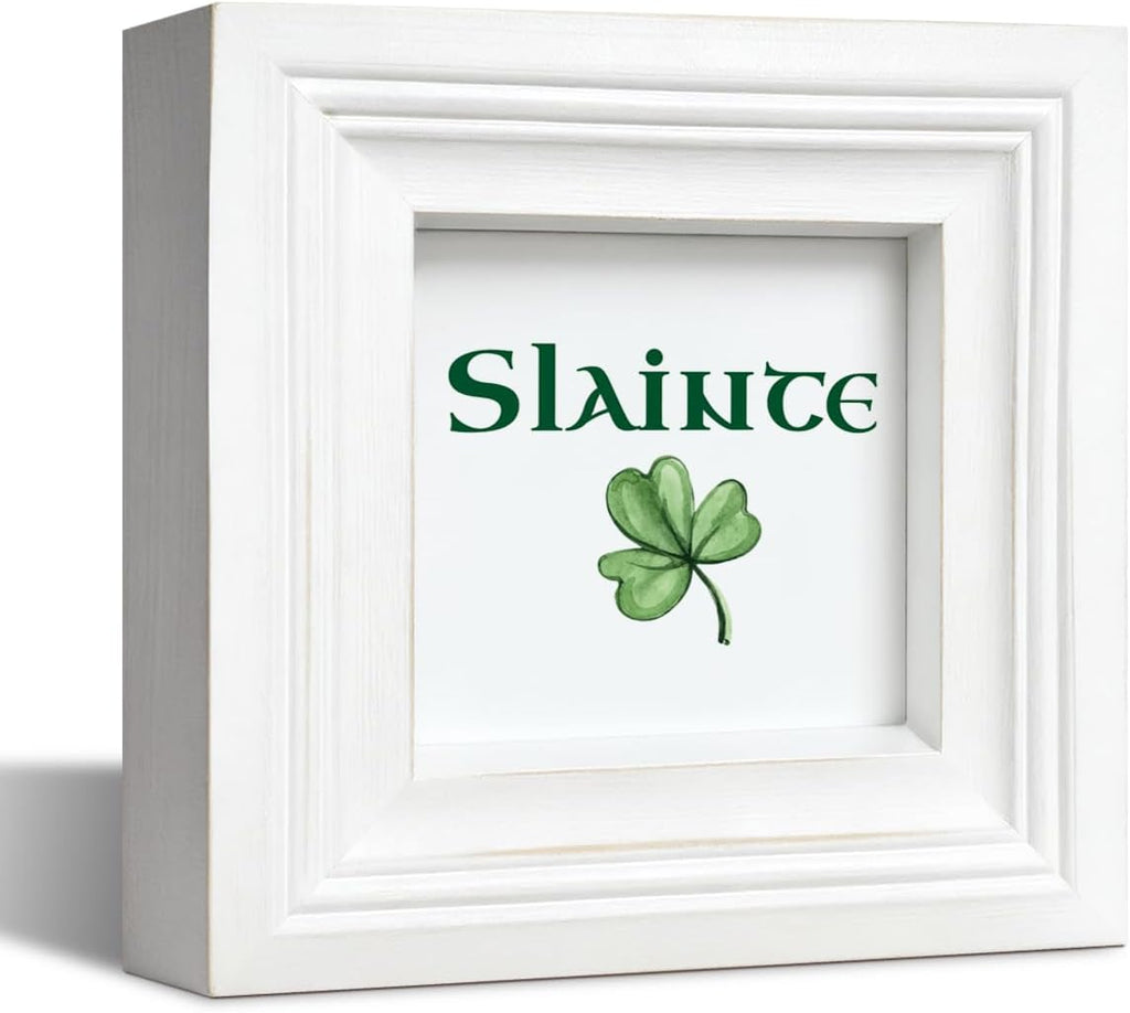 Simply Said, ST Patrick's Day Decor, 15x15 Inches Framed Wooden Sign for Home Decorate, Slainte Wood Sign Plaque, Clover Table Decor, Irish Decors, Farmhouse Decos to Shelf Decorations