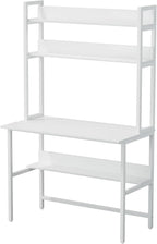 Aquzee Computer Desk with Hutch, 40“W x 19.6" D Desk with Shelves, Tall Home Office Desk with Bookshelf, Metal Legs Study Table with Upper Storage Shelf for Study Writing/Workstation, White