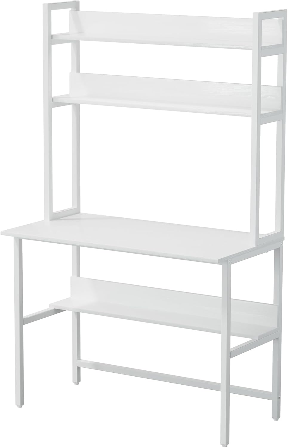 Aquzee Computer Desk with Hutch, 40“W x 19.6" D Desk with Shelves, Tall Home Office Desk with Bookshelf, Metal Legs Study Table with Upper Storage Shelf for Study Writing/Workstation, White