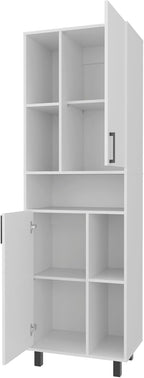 White Kitchen Pantry with Open Storage and 2 Doors,for Kitchen
