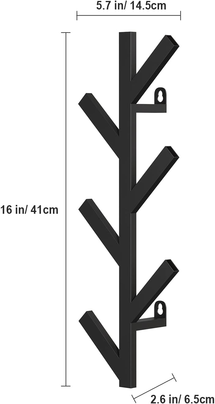 RRG Vertical Coat Rack Wall Mounted 16 Inch, Metal Vertical Hat Rack for Wall, Modern Coat Rack Tree for Hats, Jackets, Bags, Entryway Bedroom (Height 16")