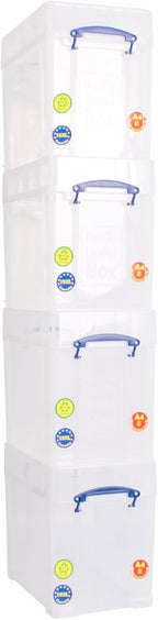 Really Useful Box Plastic Storage 19 Litre With XL Lid Clear (Pack Of 4)