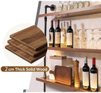 Large Wine Rack with LED Light Solid Wood Wall Mounted Wine Rack, 3-Tiers Liquor Bottles Floating Shelves Display Storage Organizer for Home Bar & Dining Room (80cm/31.4in)