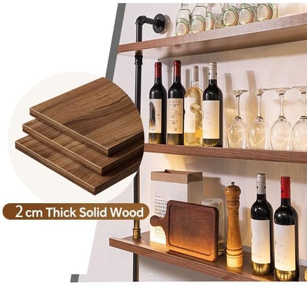 31.4in Solid Wood Wine Rack Wall Mounted with LED Light | 4 water pipes/Supports 440 lbs/Suitable for hotels and bars/Solid brick / cinder block walls/solid wood panel walls