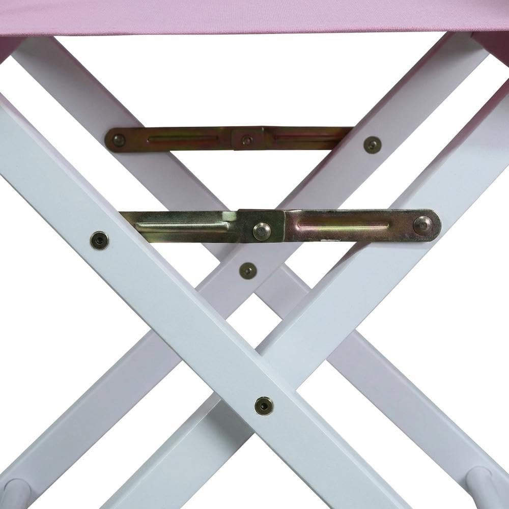 Furnifact Pink Director's Chair, White Frame, 18-Inch Seat Height, Folding Accent Chair for Bedroom Studio and Patio