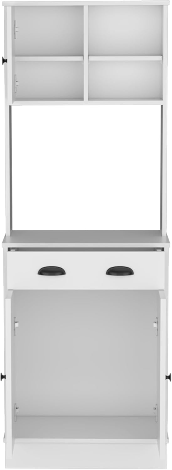White 3-Door Kitchen Cabinet with Drawer & Microwave Space - Small Kitchen Storage