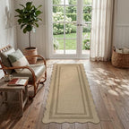 LIVEBOX Scalloped Easy Jute 2x5 Runner Kitchen Rug, Washable Non Slip Tan Rugs for Entryway Hallway, Indoor Outdoor Rug Geometric Farmhouse Carpet Door Mat Runners for Porch Bedroom Laundry Room