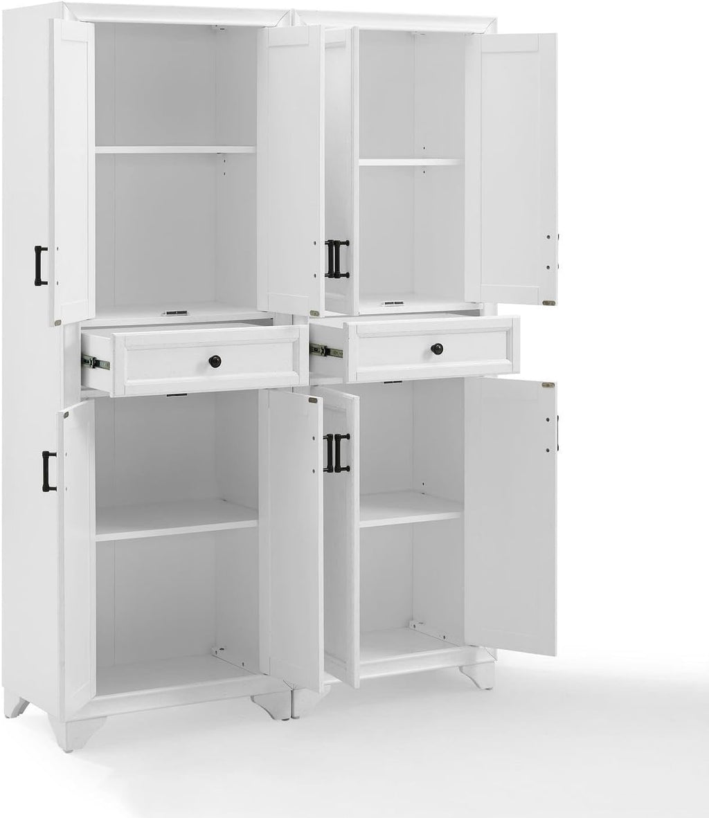Maykoosh 2-Piece Pantry Set - Distressed White Storage Cabinets - Adjustable Shelving - Modular Design