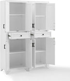 Maykoosh 2-Piece Pantry Set - Distressed White Storage Cabinets - Adjustable Shelving - Modular Design