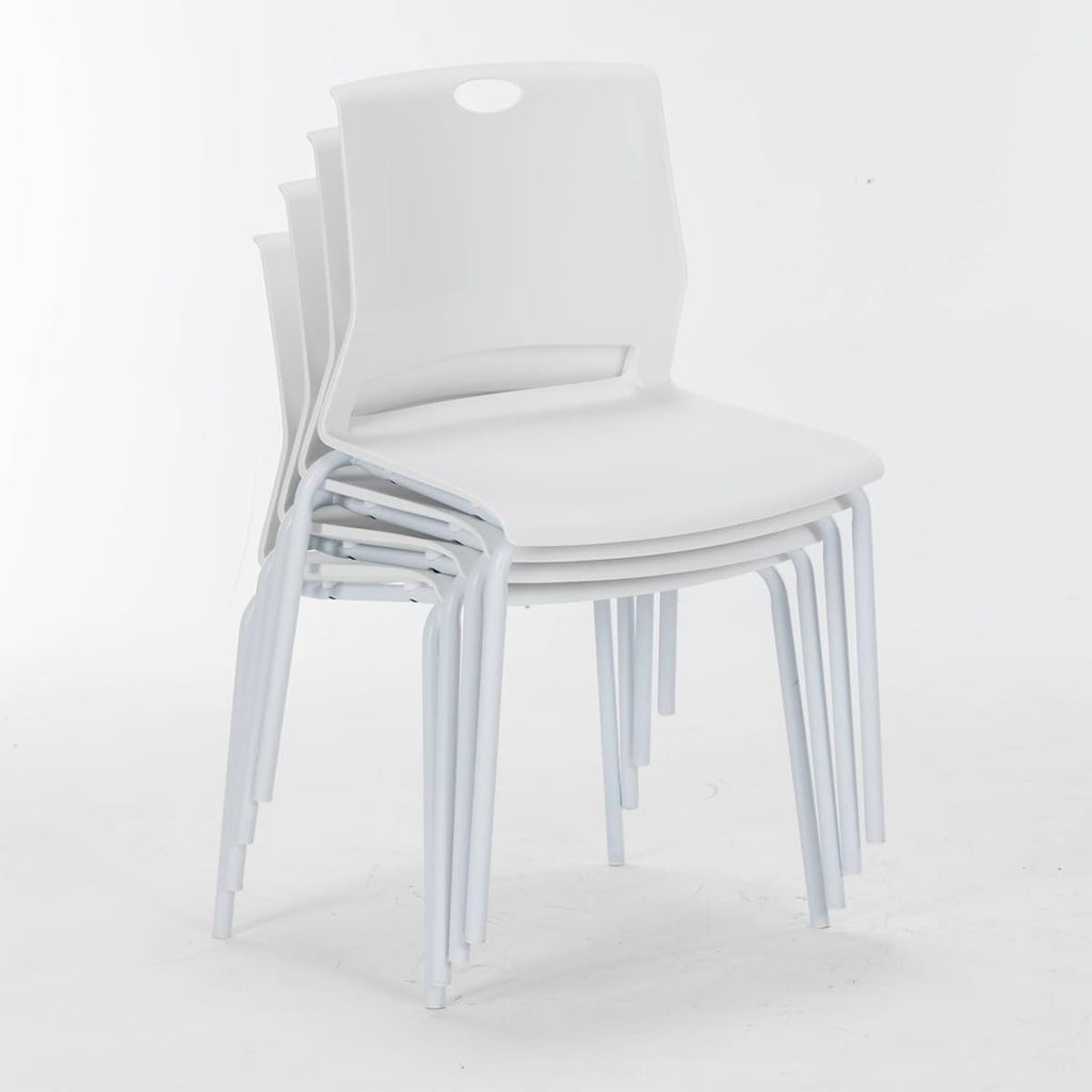 White Stackable Chairs Set of 4, Modern Office Guest Chair Wide Seat, Stackable Dining Chairs, Plastic Chair for Conference Room, Living Room, Waiting Area, Classroom.