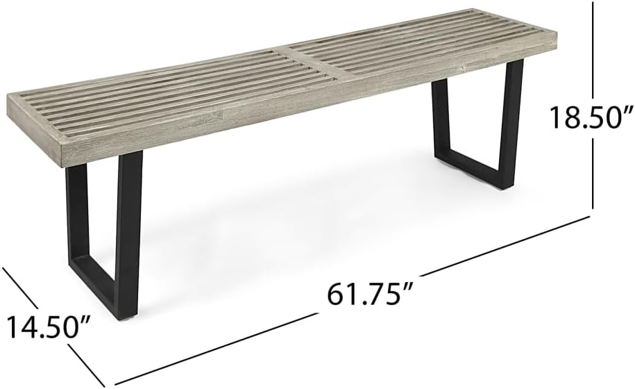 Outdoor Bench Seat, Metal and Solid Wood Garden Bench, Patio Bench, Park Bench for Porch Backyard Deck Lawn Garden Yard Outdoor Seating