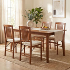 COSTWAY Solid Wood Folding Dining Chairs Set of 2 with Padded Seat, Walnut | 400 LBS Load Bearing, No Assembly Needed, Fabric Seat and Slatted Back, Vintage Foldable Chairs for Kitchen & Apartment