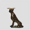 Leopard Statue Accent Table, Animal Side Table for Home, Cheetah Statue with Metal Tray, End Table Use in Living Rooms, Entryways and Bedroom(Black)