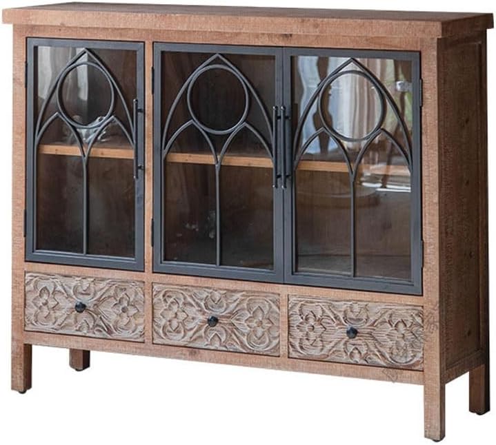 Entryway Cabinet Retro Glass Dining Sideboard Wine Cabinet Home Creative Restaurant Carved Storage Cabinet Sideboard Storage Cabinet