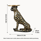 Leopard Statue Accent Table, Animal Side Table for Home, Cheetah Statue with Metal Tray, End Table Use in Living Rooms, Entryways and Bedroom(Black)