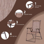 2-Pack Modern Folding Sling Back Deck Chairs in Brown Fabric with Steel Frame & Plastic Feet, 20x24x38in, for Patio Garden Backyard Camping