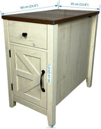 Farmhouse End Table Bedside Table with Charging Station,Night Stand with Barn Door and Drawer, Storage for Bedroom Living Room,for Small Spaces