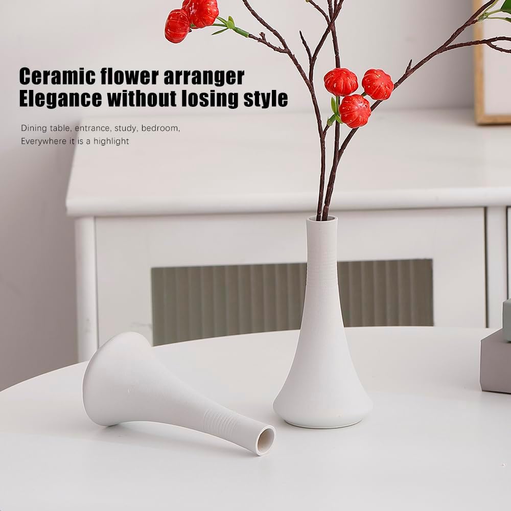 2-Piece White Matte Ceramic vase Set, Farmhouse Decoration, Decorative vase, Suitable for Kitchen, Bedroom, Office, Living Room, Bathroom, and Shelf Center Dining Table Decoration
