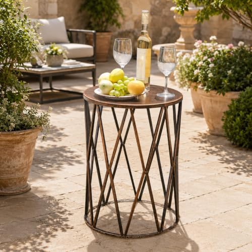 Y&M Outdoor Side Tables Set of 3, Round Heavy Duty Metal Nesting End Tables, Stacking Patio Accent Tables for Outside, Balcony, Garden, Porch, Indoor & Outdoor, Black with Bronze