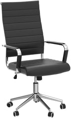 Okeysen Office Desk Chair, Ergonomic Leather Modern Conference Room Chairs, Executive Ribbed Height Adjustable Swivel Rolling Chair for Home Office. (Black)