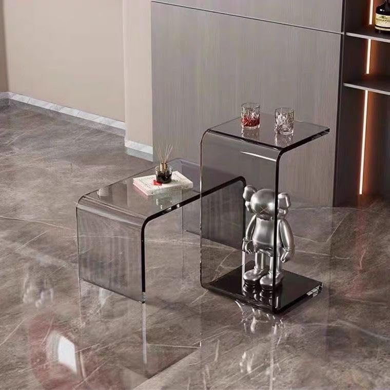 Side Table,C Shaped End Table, Acrylic Sofa Side Table, Bedside Table for Bedroom Small Simple Modern Coffee Table Suitable for Living Room (Smoke Gray)