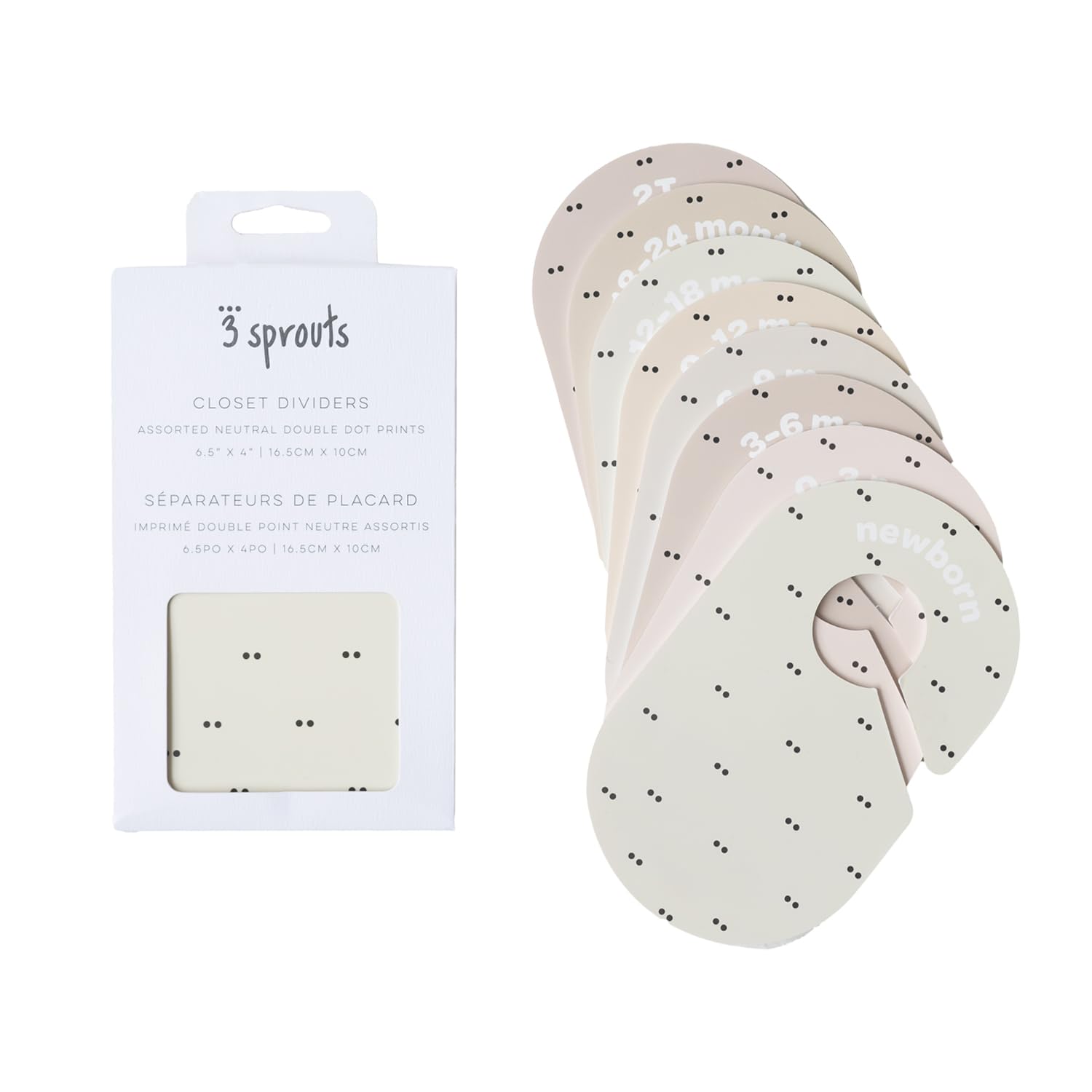 3 Sprouts Baby Closet Dividers 8-Piece Set Newborn to 2T - Double-Sided Organizer for Nursery Clothing Storage - Double Dot