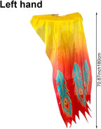 Belly Dance Fan Veil, Colorful Long Folding Bamboo Fan with Silk Streamers for Dancer Art Show Party Performance