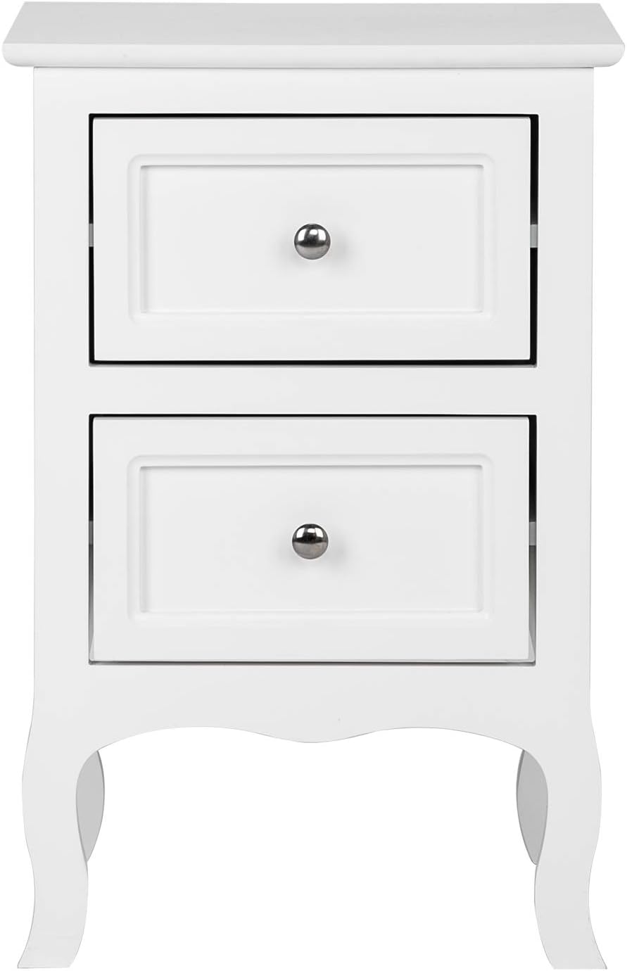 Bonnlo White Nightstand Set of 2, Nightstands with 2 Drawers, Bed Side Table/Night Stand, Small Nightstand for Bedroom, Small Spaces, College Dorm, Kids’ Room, Living Room, Wood, 16W x 12D x 24H