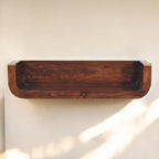 Solid Wood Indira California Walnut Floating Console Table, Open Shelf, Dark Brown
