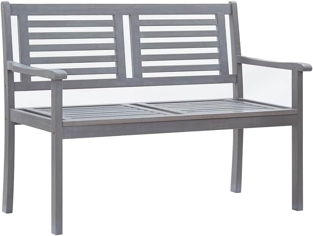 2-Seater Garden Bench, Grey Eucalyptus Wood Patio Bench with Comfortable Cushion, Outdoor Seating for Backyard Porch Balcony, Weather Resistant Oiled Finish, 47.2 Inch